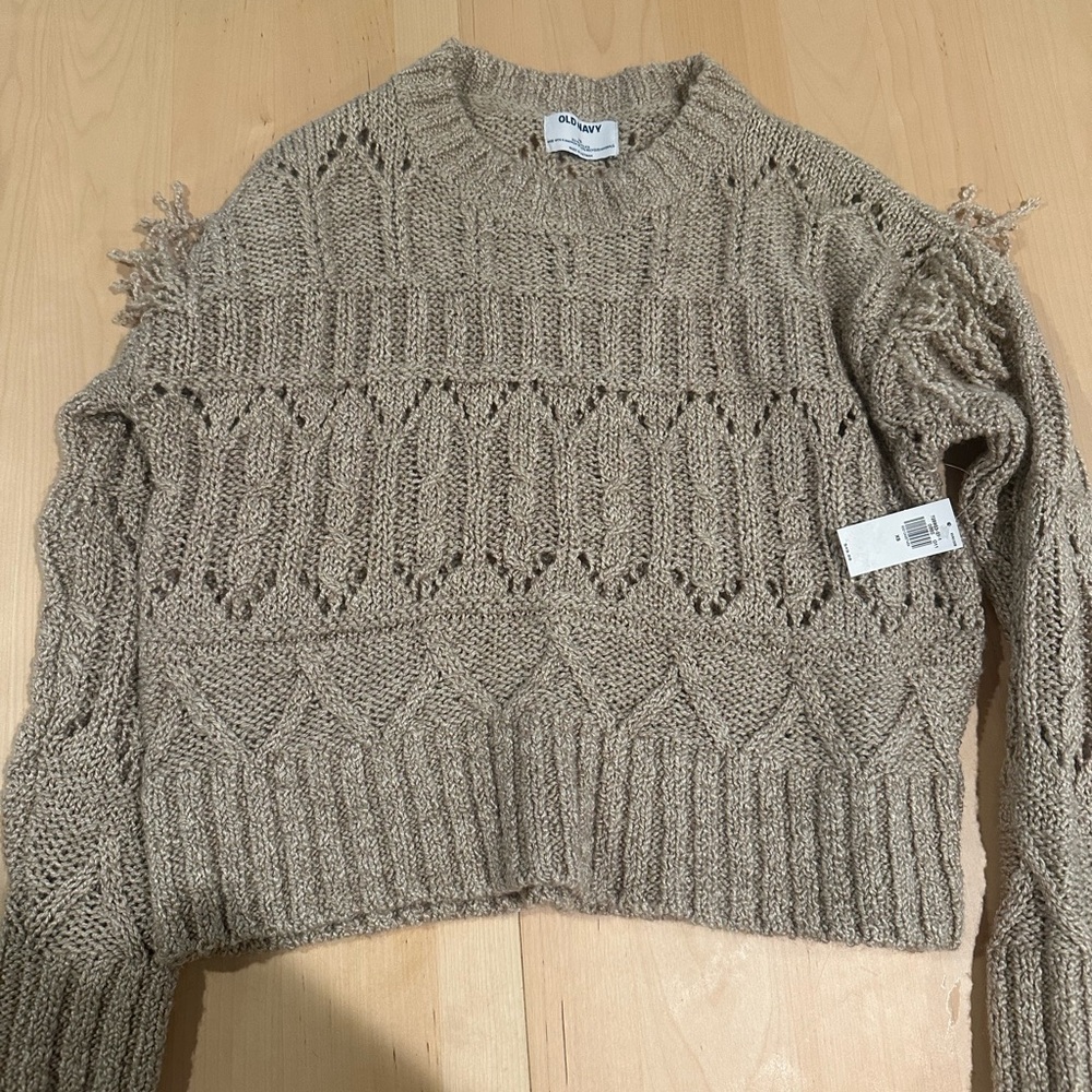 Old Navy Tan Crew Neck Sweater with Cable Knit Design